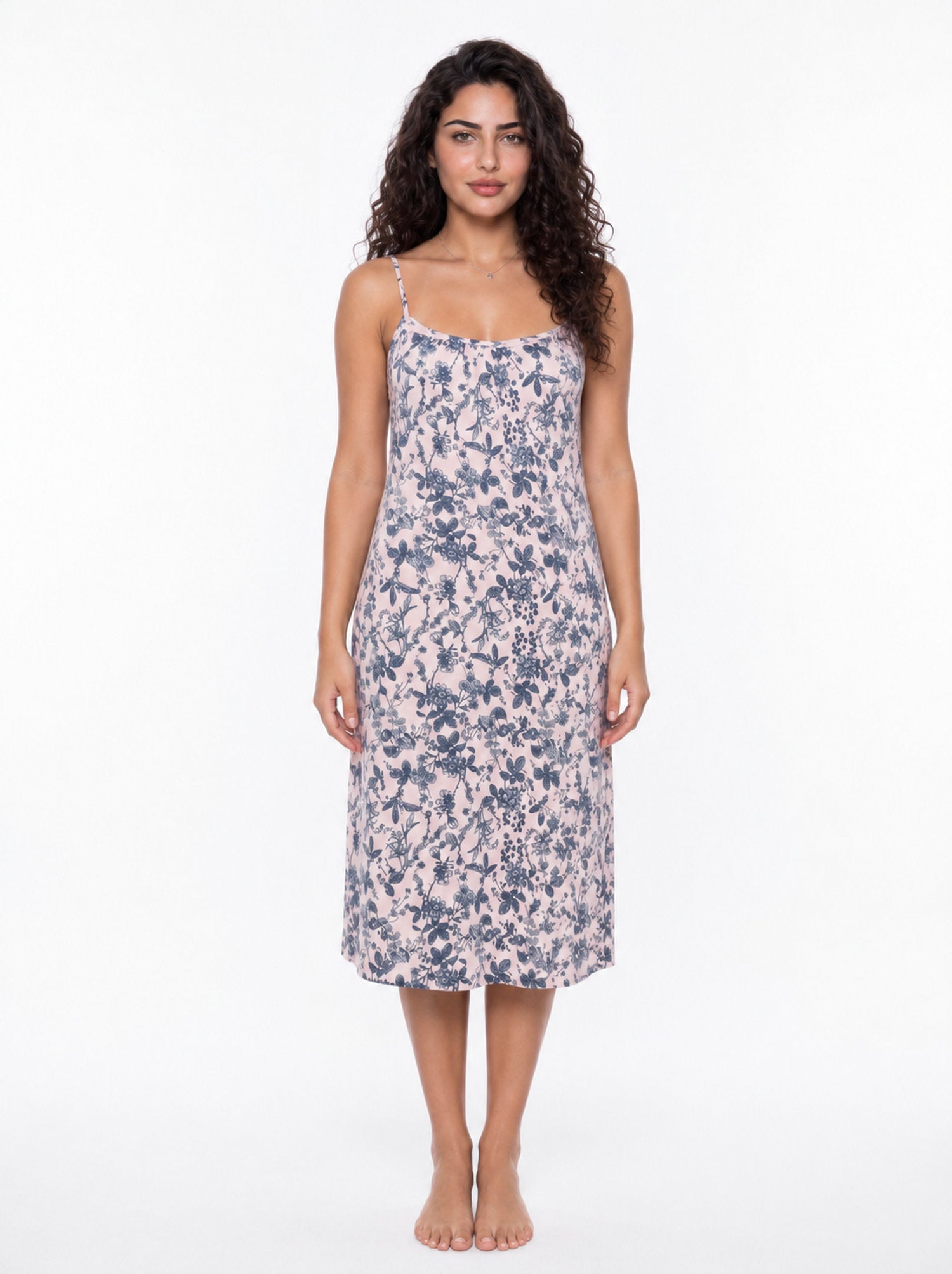 Cotton Strap Nightgown - Pink/Blue Main image