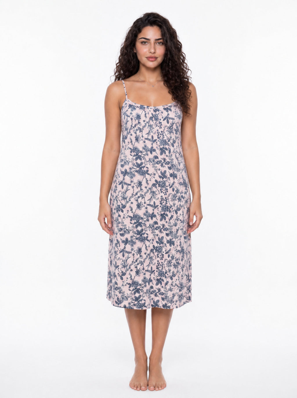 Cotton Strap Nightgown - Pink/Blue