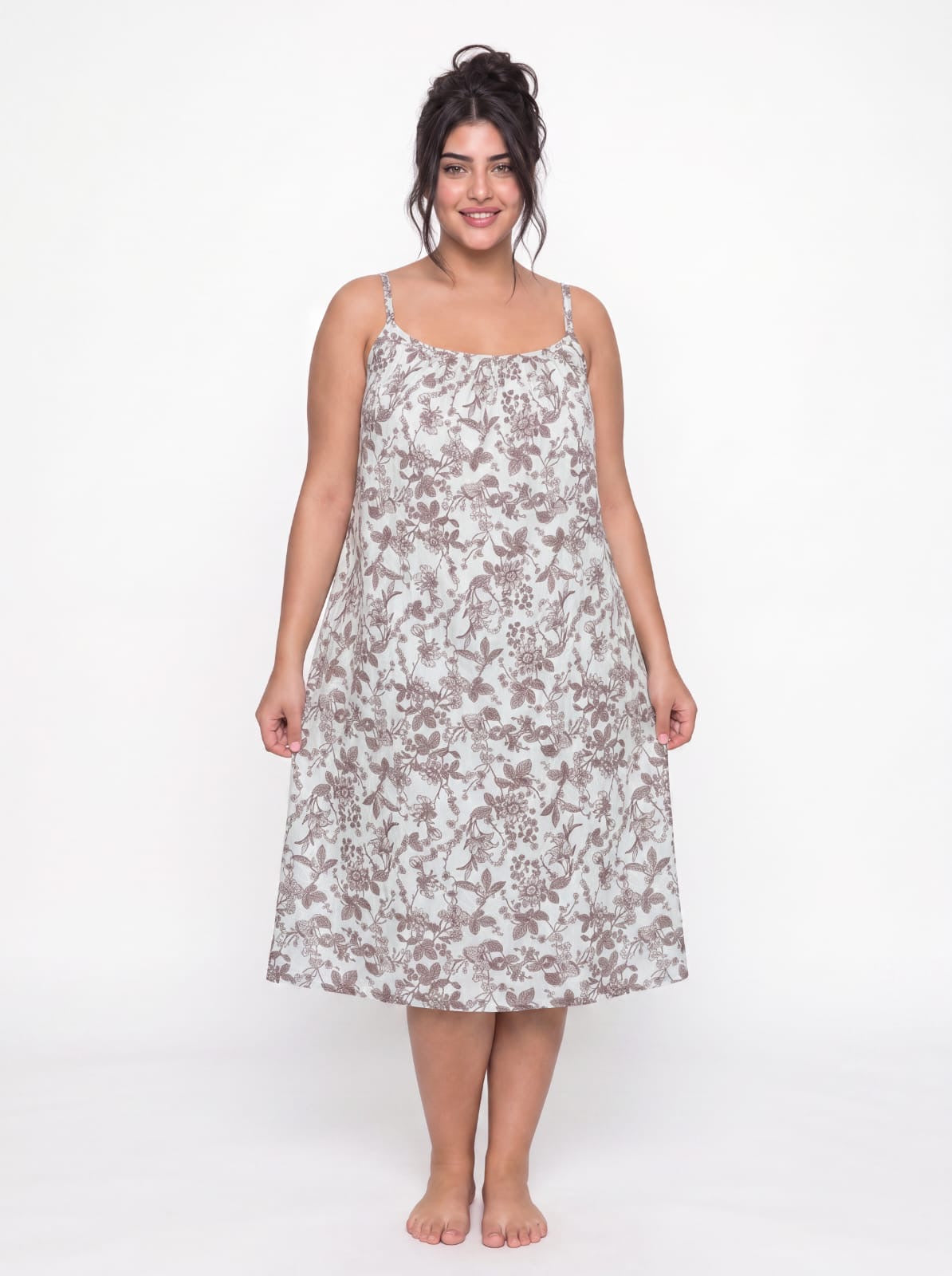 Cotton Strap Nightgown - Mint Green/ Brown Secondary image