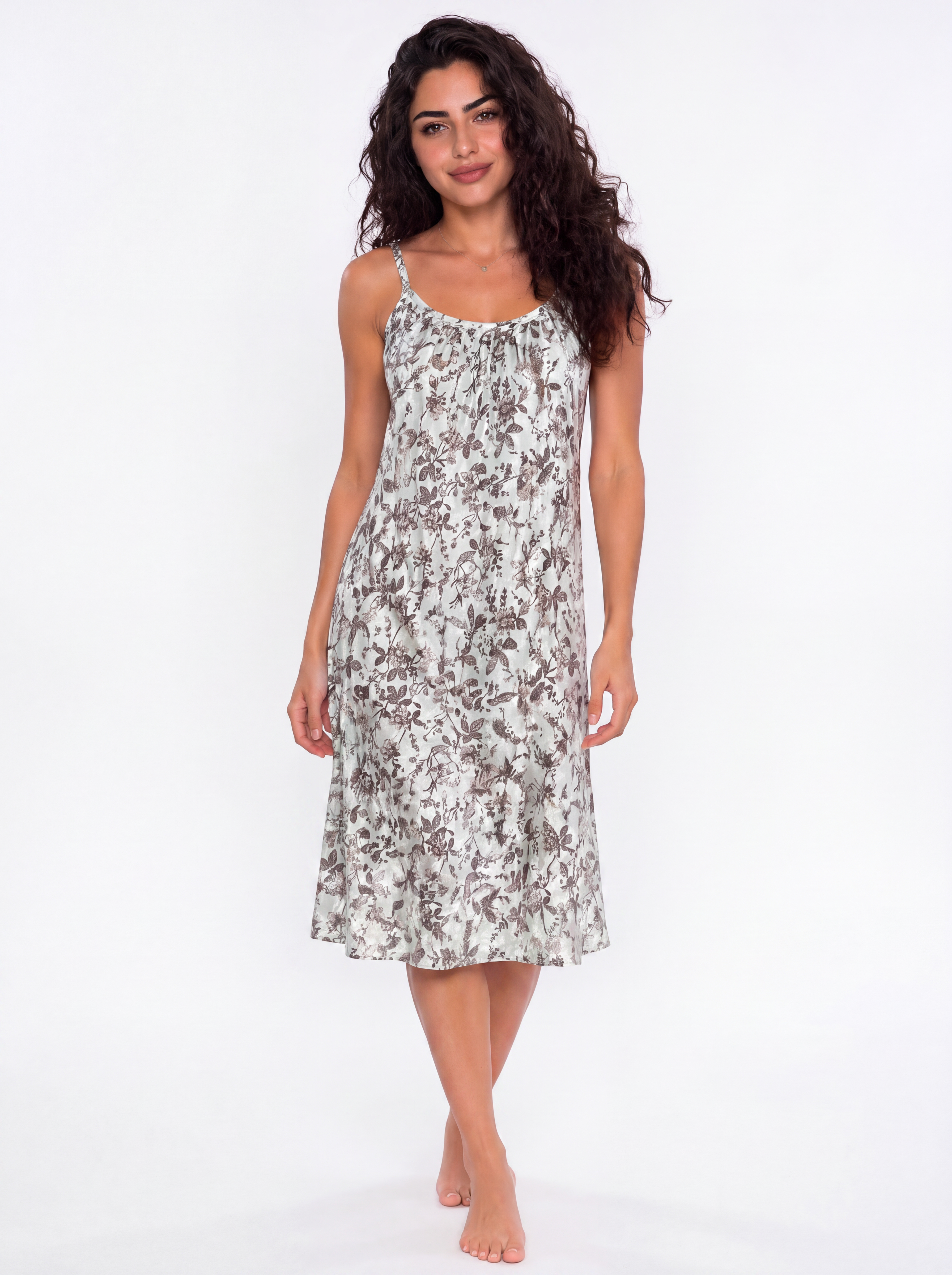 Cotton Strap Nightgown - Mint Green/ Brown Main image