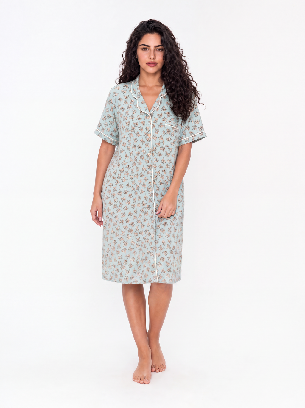 Floral cotton Nightshirt - Baby blue