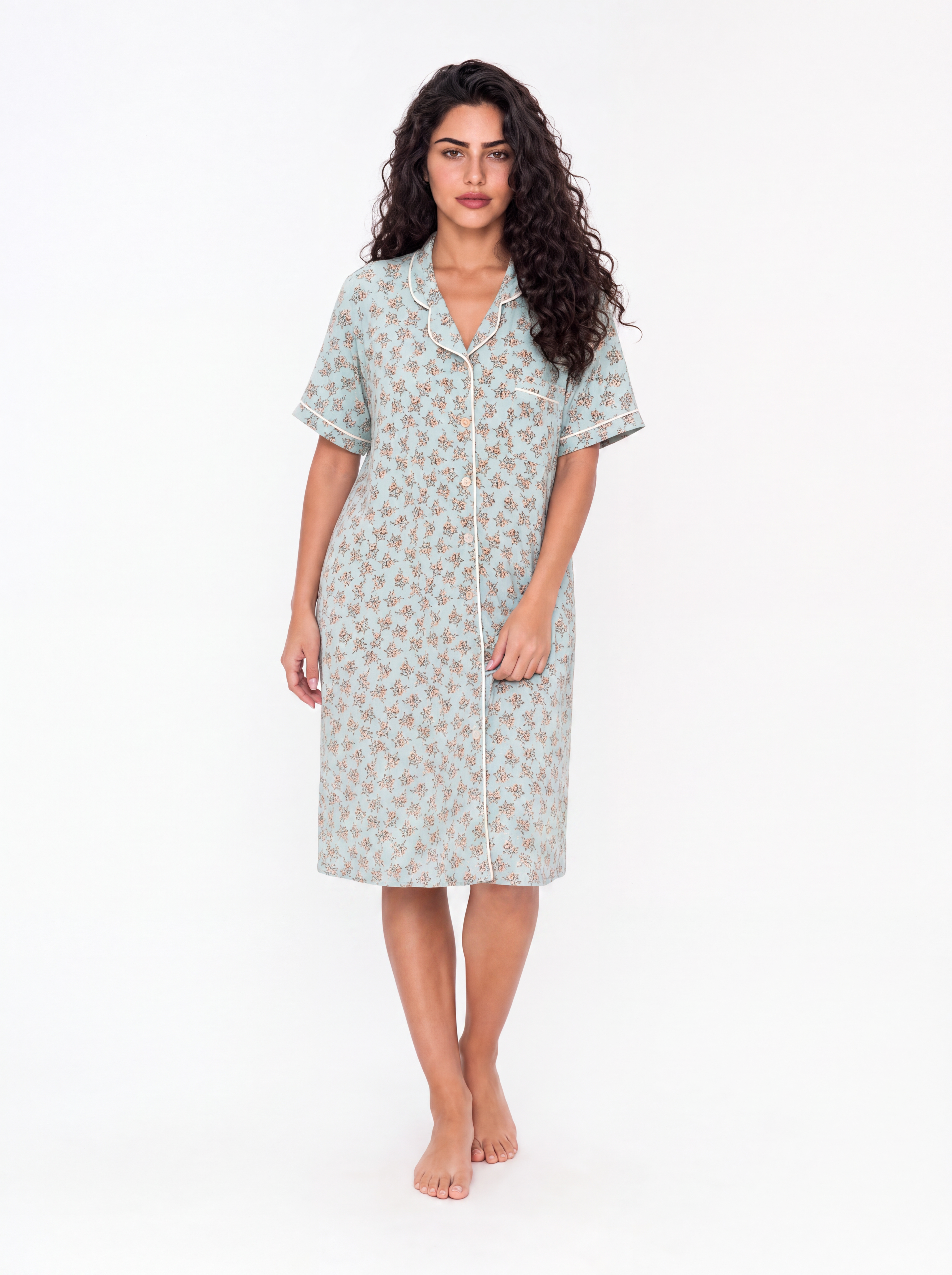 Floral cotton Nightshirt - Baby blue