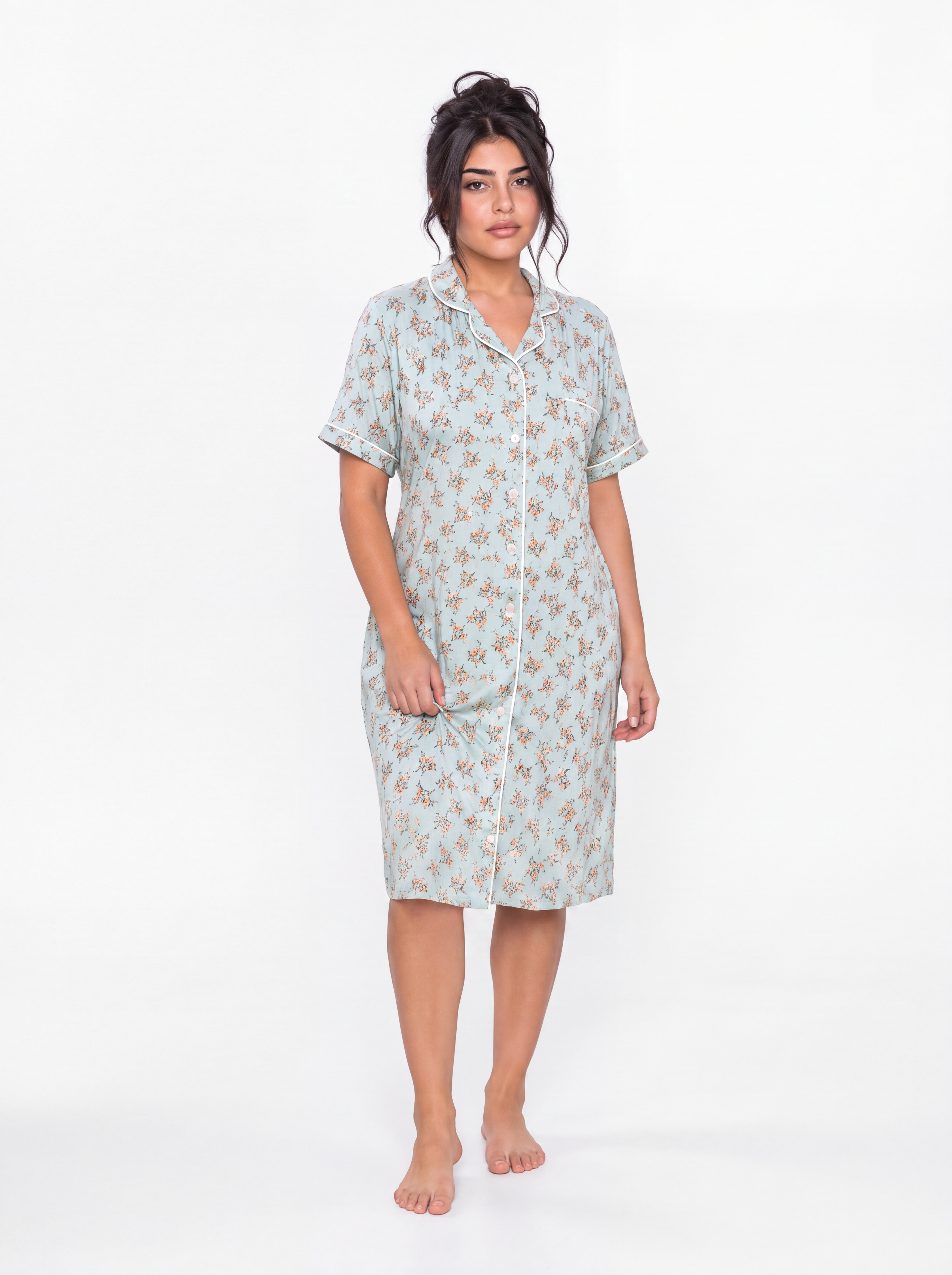 Floral cotton Nightshirt - Baby blue Secondary image