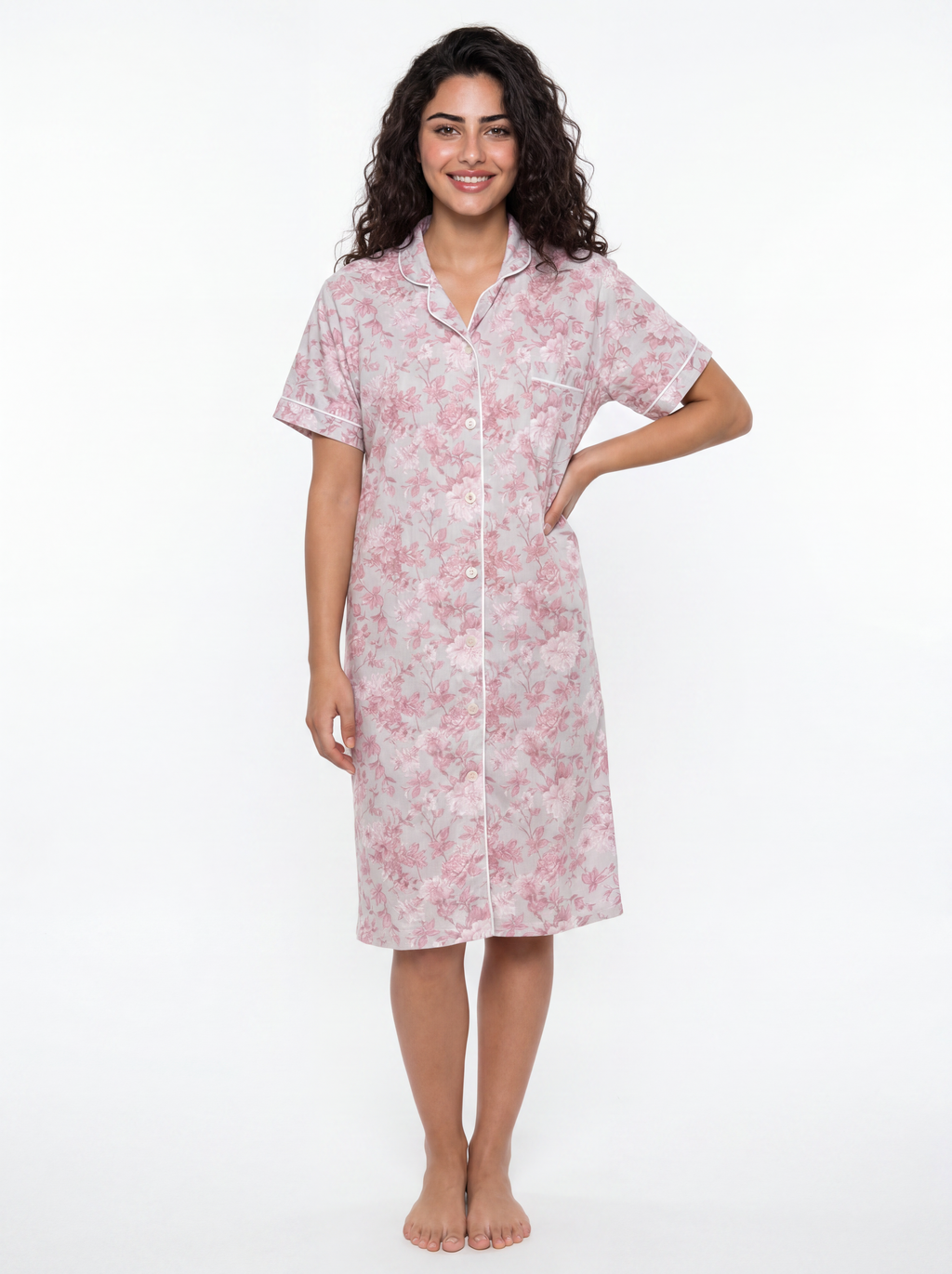 Floral cotton Nightshirt - Kashmir/Gray