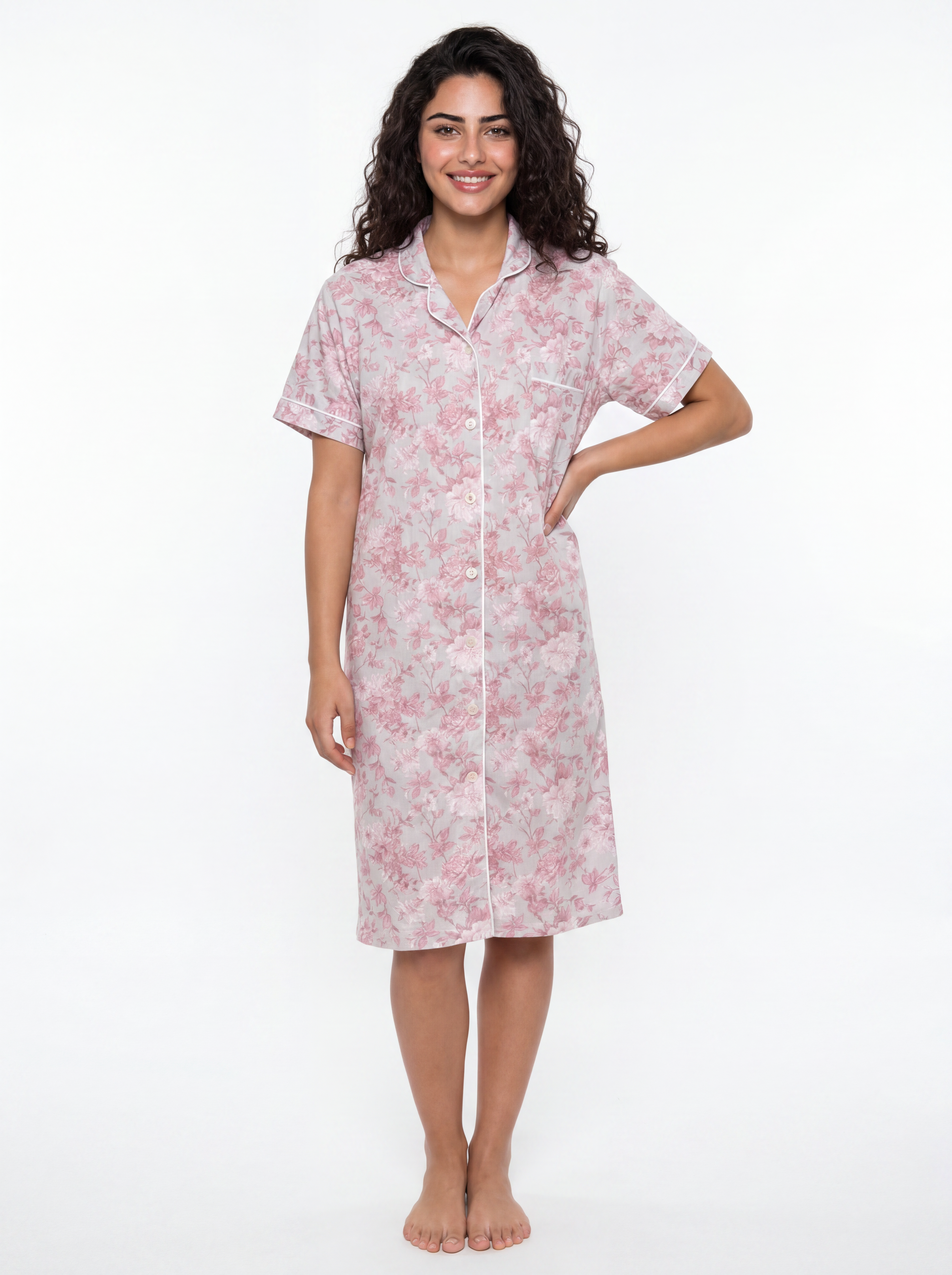 Floral cotton Nightshirt - Kashmir/Gray