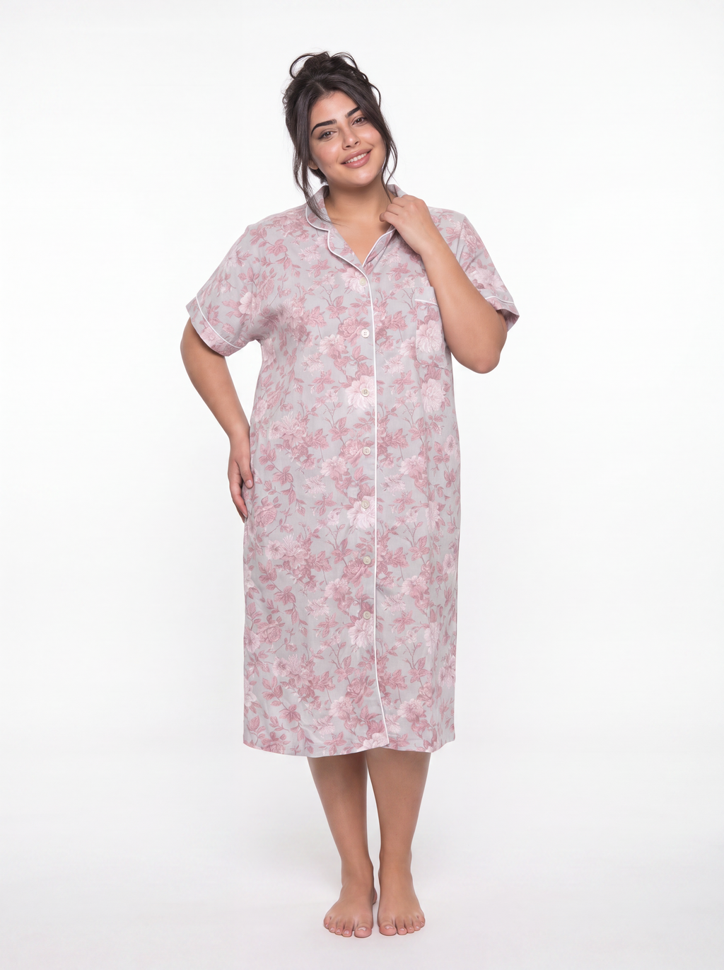 Floral cotton Nightshirt - Kashmir/Gray
