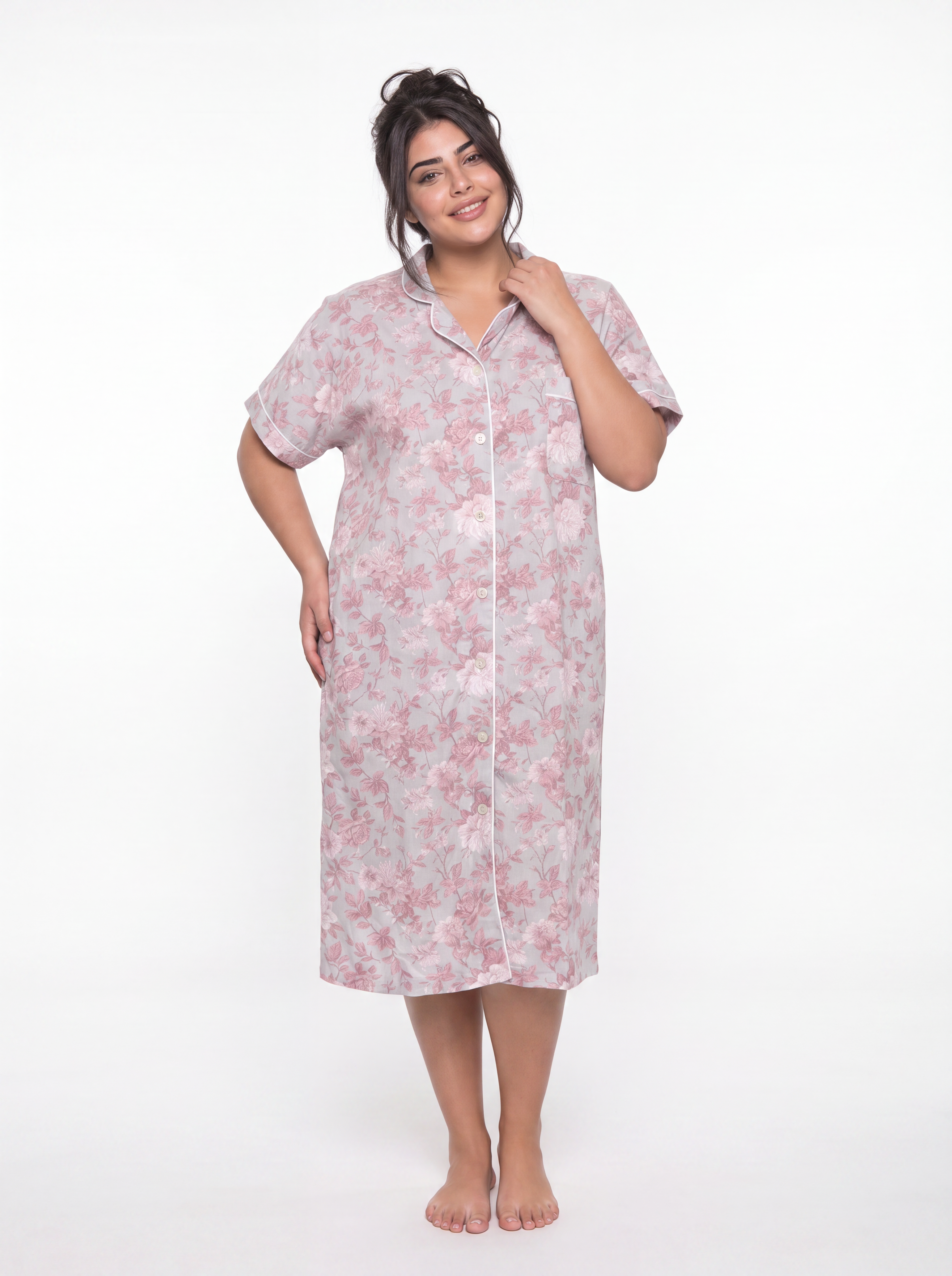 Floral cotton Nightshirt - Kashmir/Gray