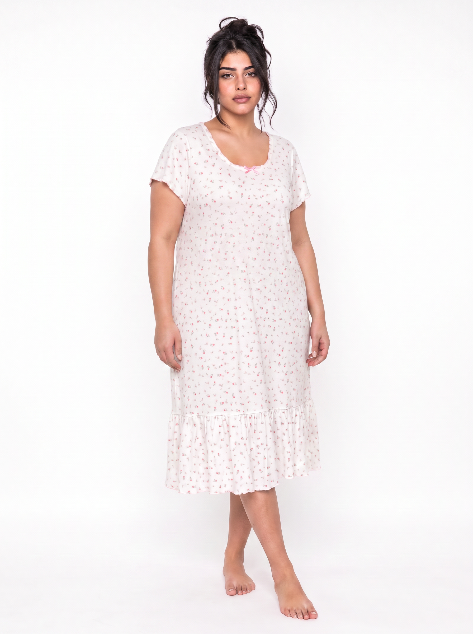 Cotton Nightgown  - White/Pink Secondary image