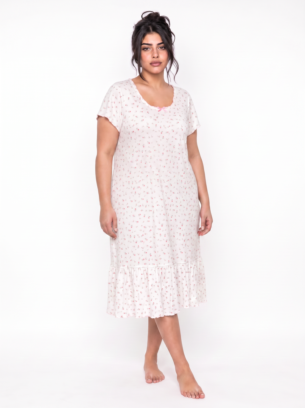 Cotton Nightgown  - White/Pink
