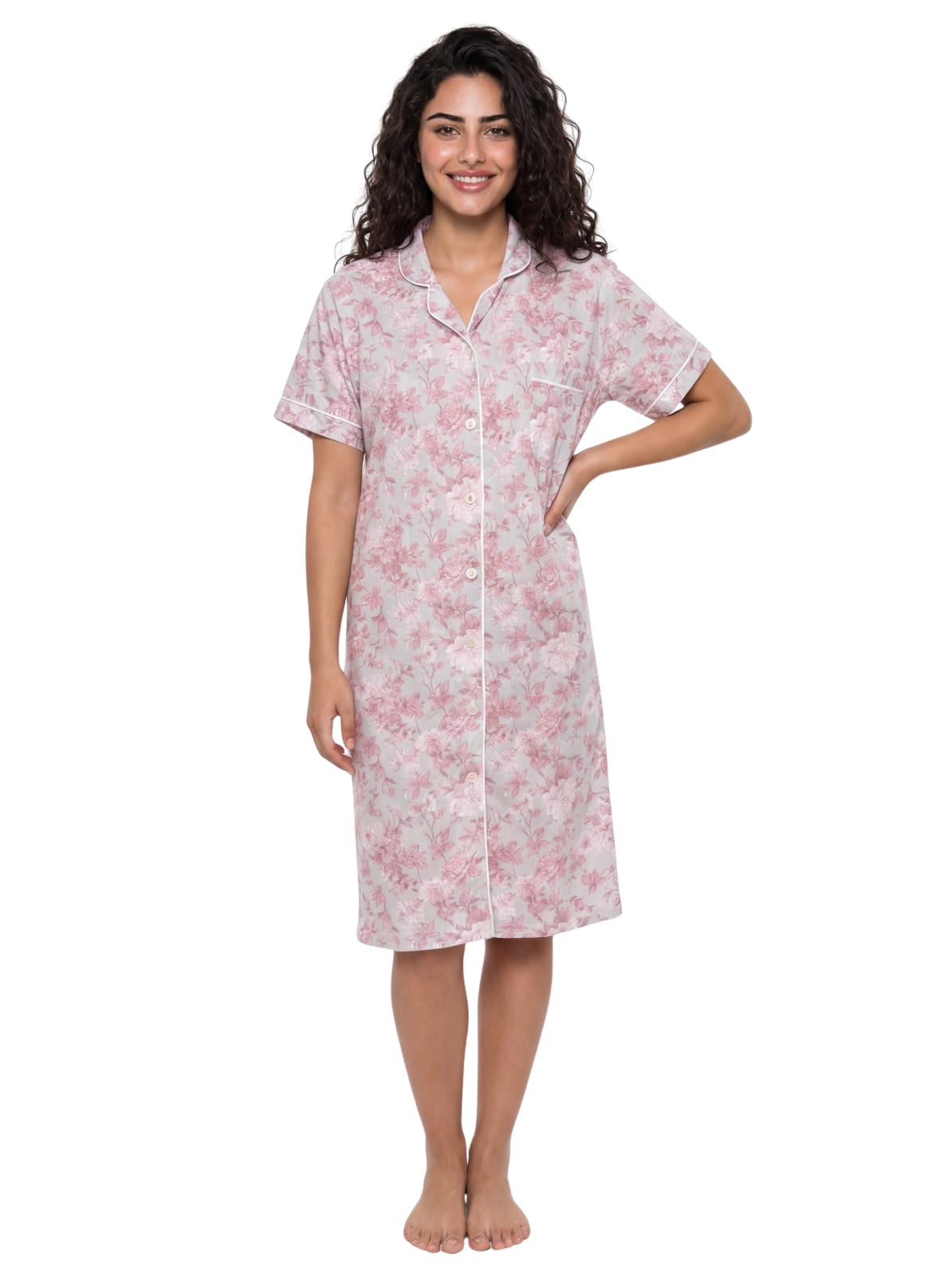 Floral cotton Nightshirt - Kashmir/Gray Main image