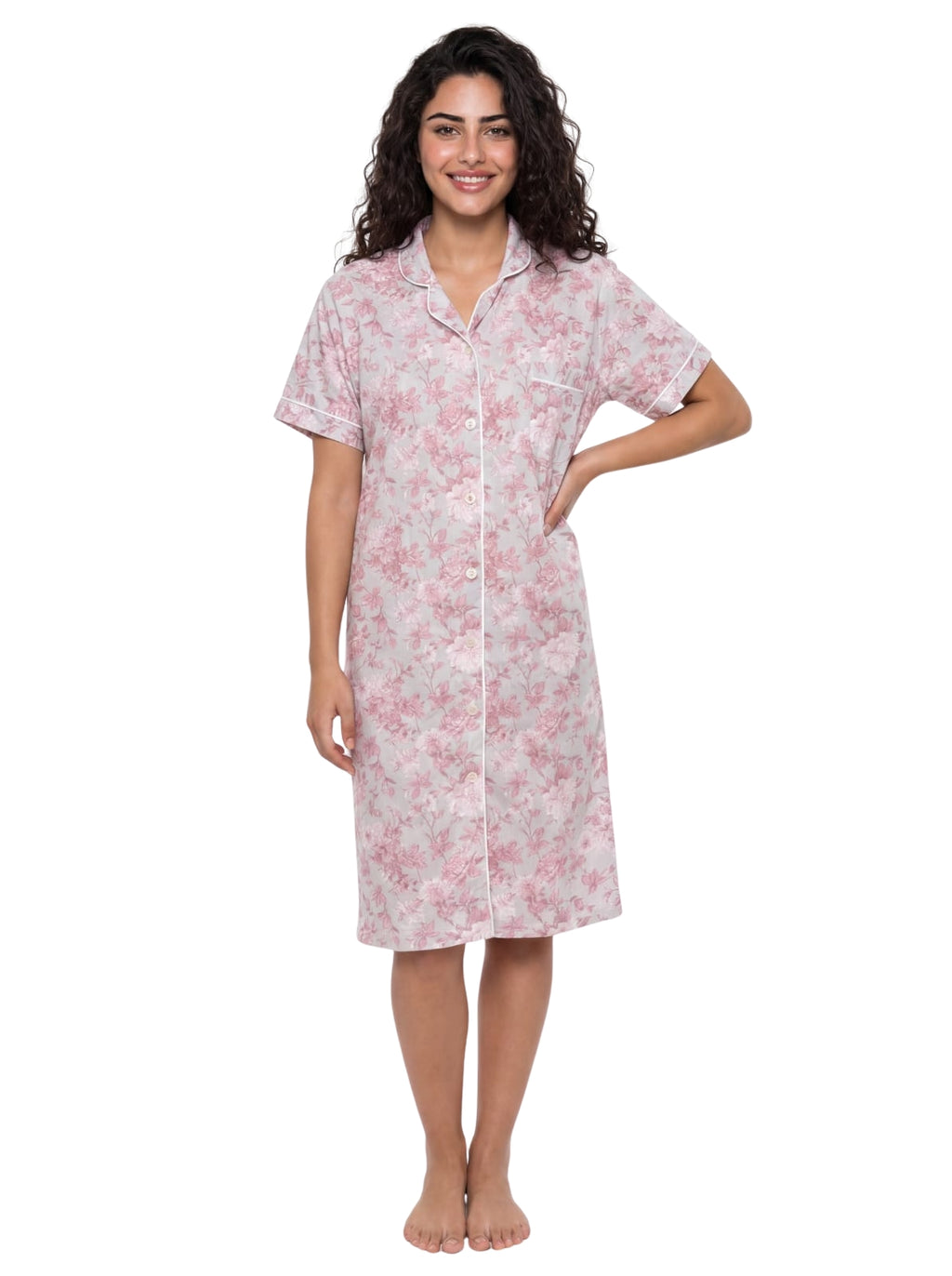 Floral cotton Nightshirt - Kashmir/Gray