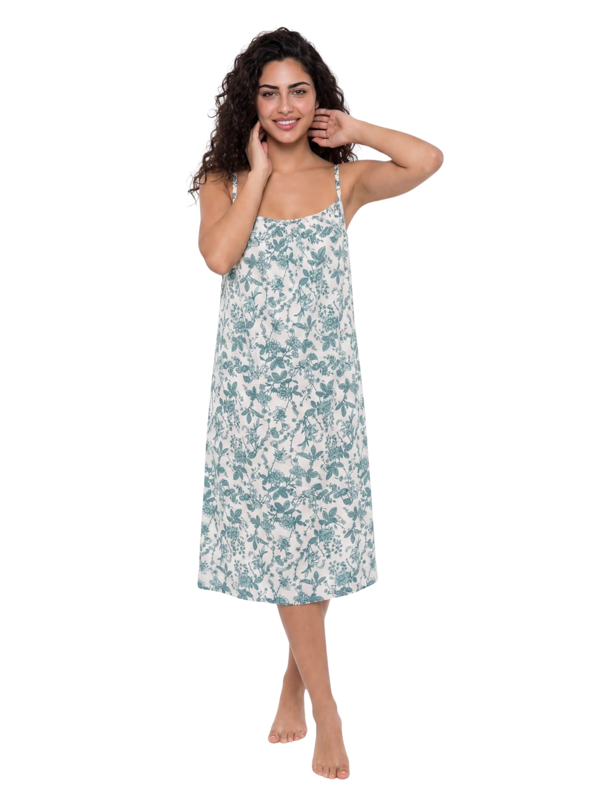 Cotton Strap Nightgown - Green/ Beige Main image