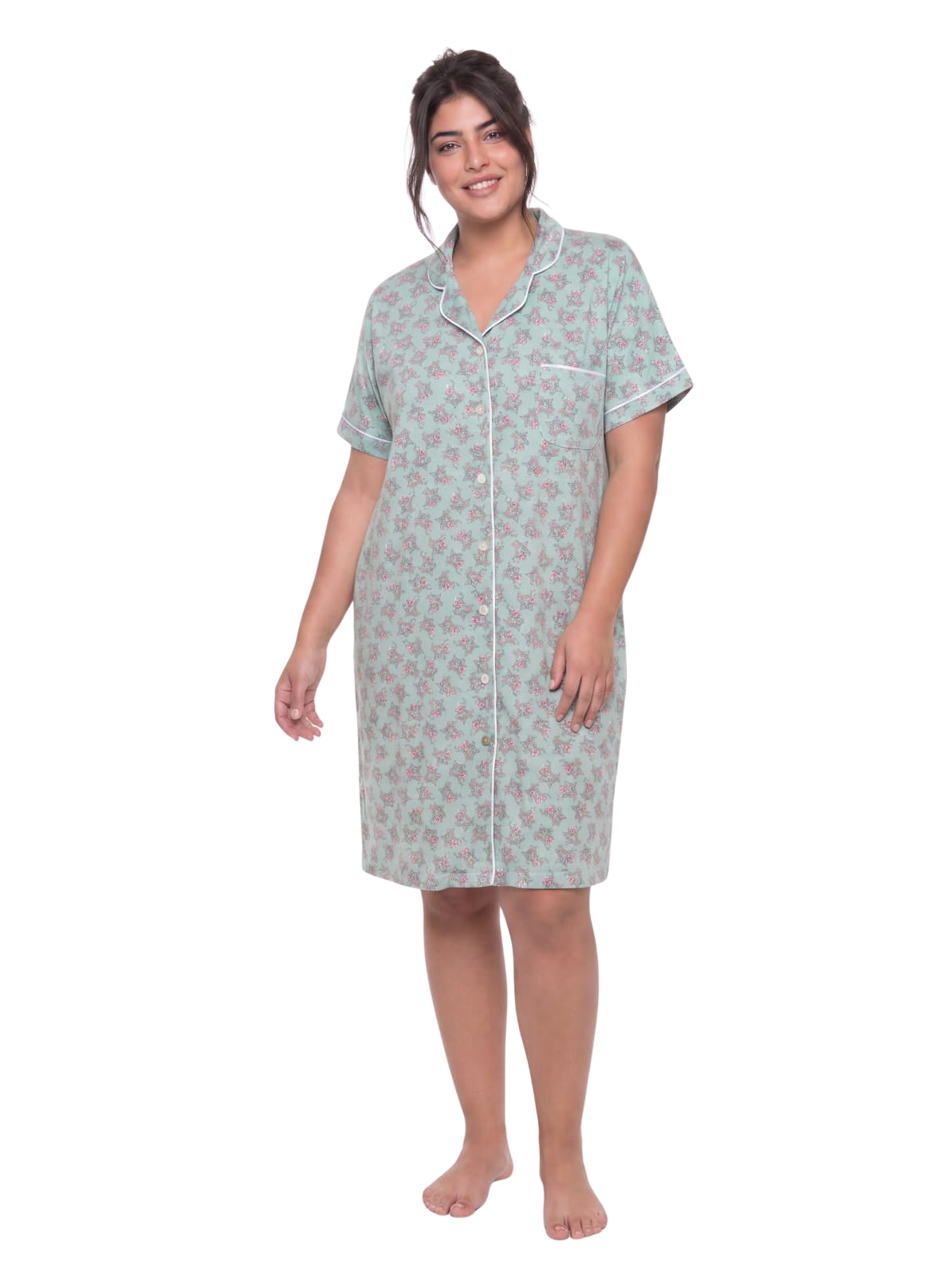Floral cotton Nightshirt - Mint green Secondary image