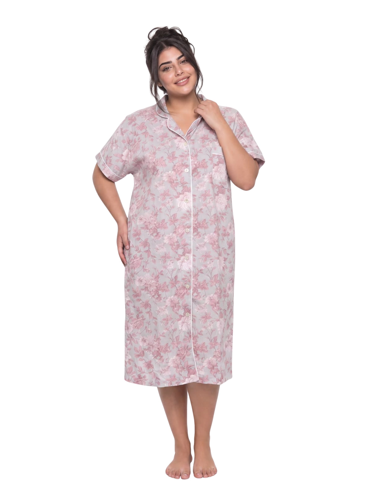 Floral cotton Nightshirt - Kashmir/Gray Secondary image
